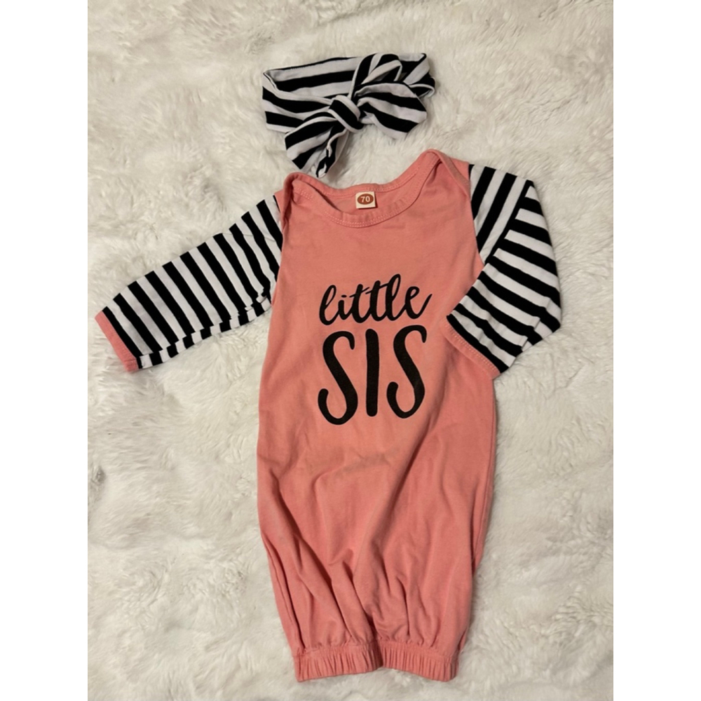 Baby Unbranded Sleepsack 3-6 Months Pink Black Striped Little Sis